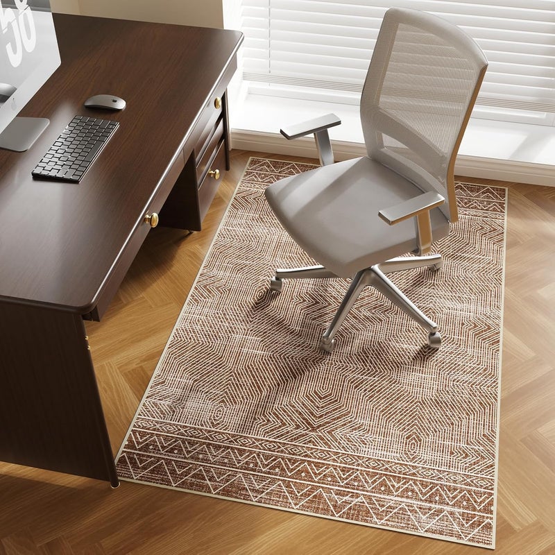 FUNMAT Office Chair Mat for Hardwood & Tile Floor, 36" × 55" Desk Chair Mat for Rolling Chairs, Anti-Slip Under Desk Rug Floor Protector for Home Office, Washable Area Rug for Living Room, Brown - Image 1